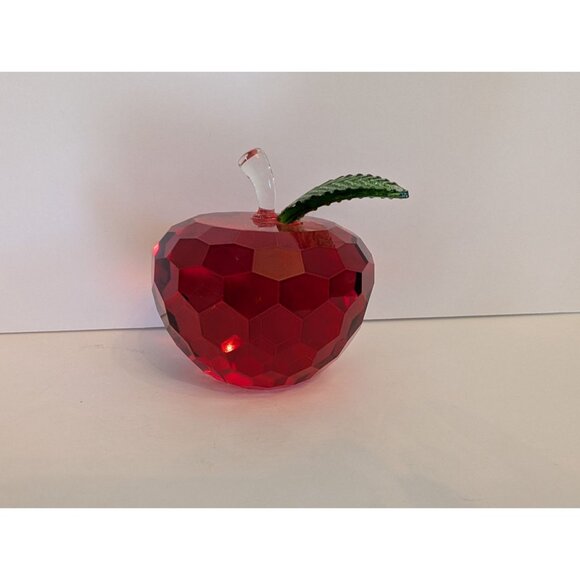 Simon Designs Faceted Red Crystal Apple Figurine With Clear Stem & Green Leaf - Picture 5 of 10